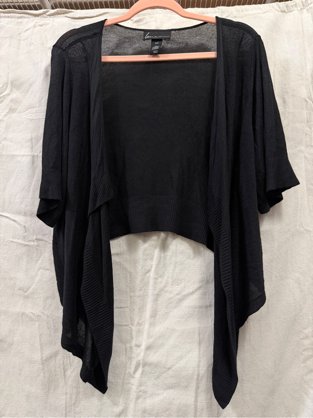 Lane Bryant Black Open-Front Short-Sleeve Draped Cardigan